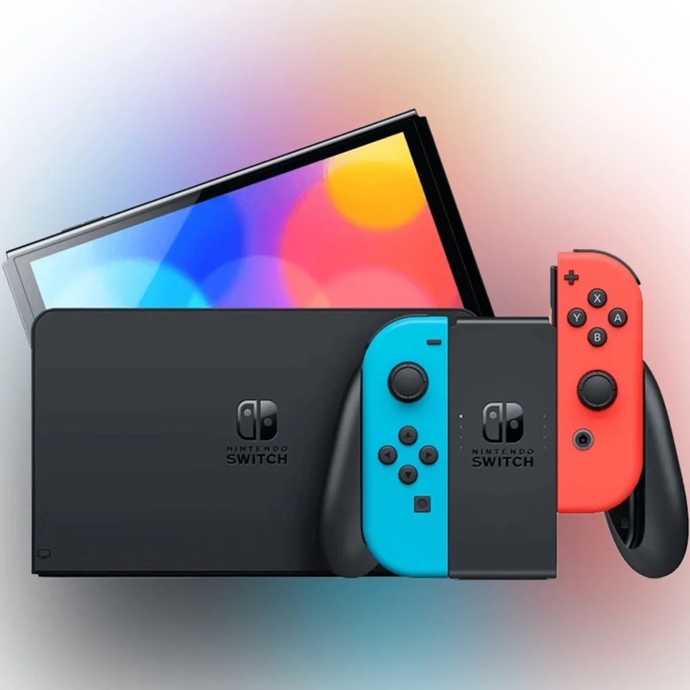 Nintendo Switch with Neon Blue and Neon Red Joy-Con